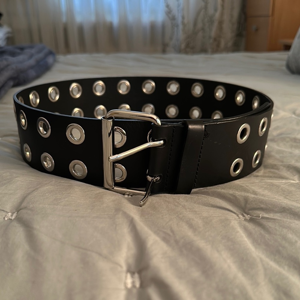 Stylish Black Belt with Silver Eyelets